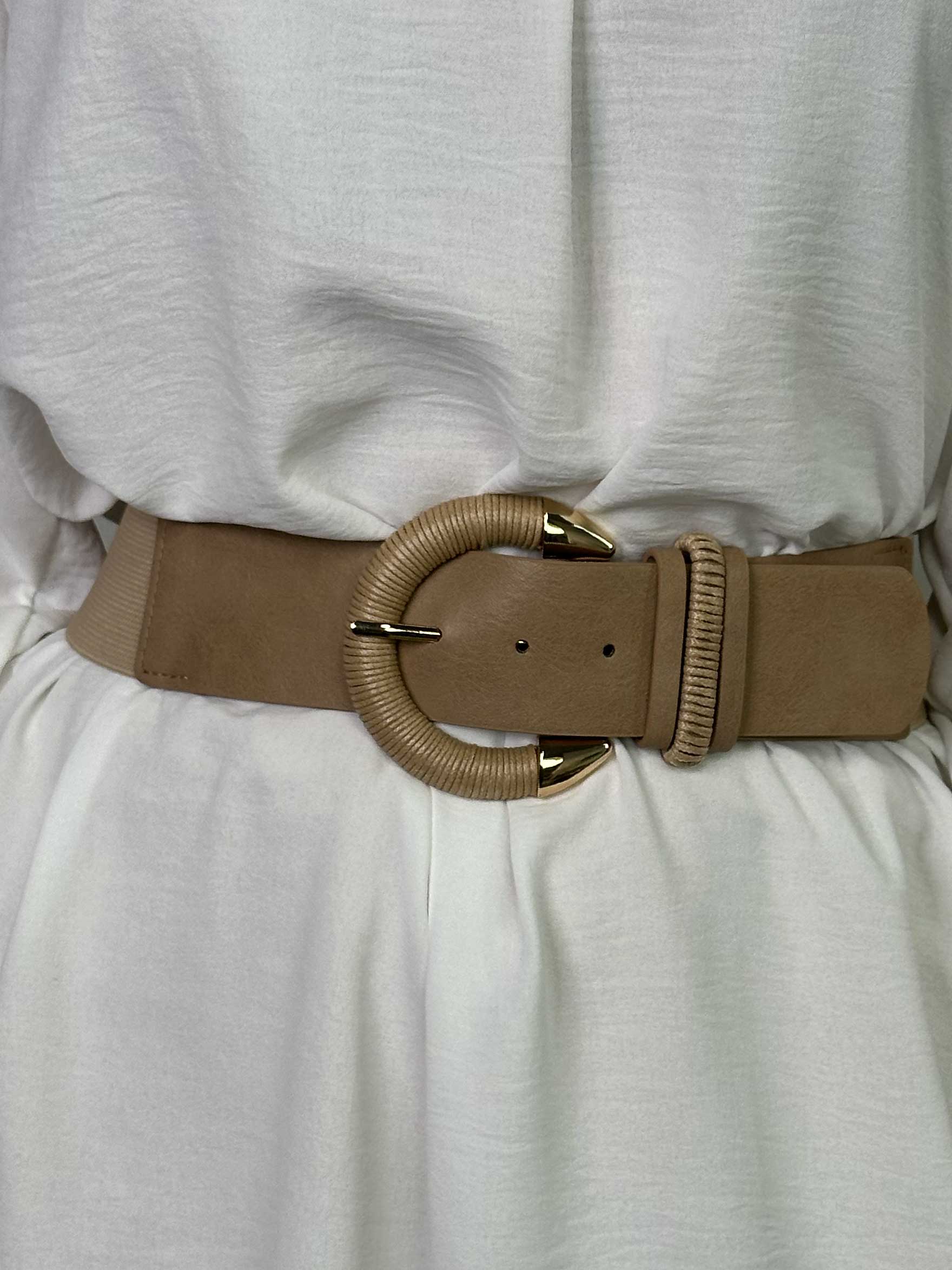 Emily - Elastiskt midjebälte med detaljer i läderlook